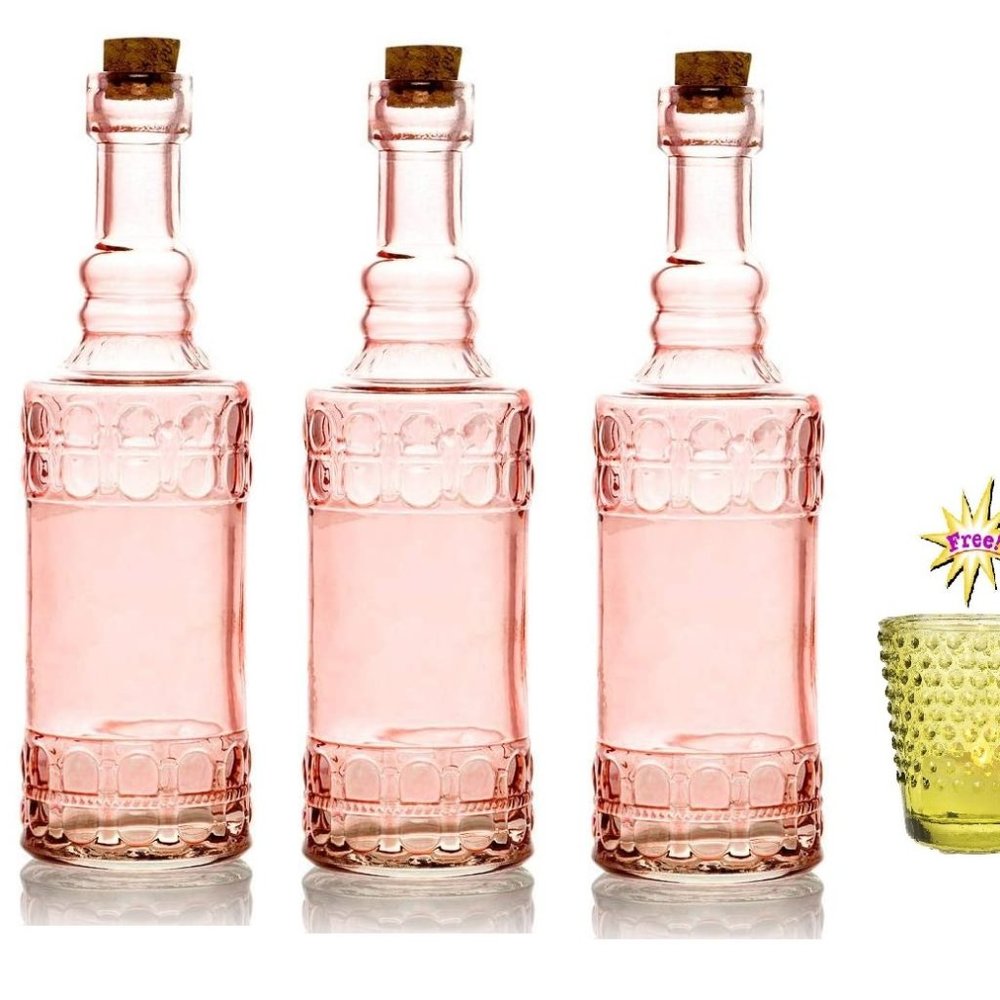 Vintage Pink Glass Bottle Glassware (4)